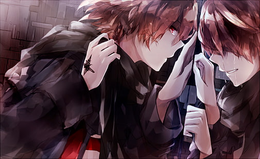 anime, Guilty Crown, mirror, reflection, crying, Male, anime boys, scarf, sad, HD wallpaper HD wallpaper