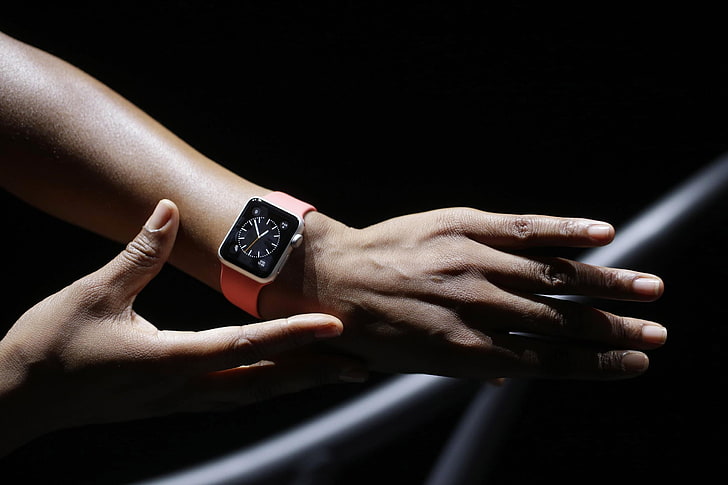 spazio grigio Apple Watch, orologio, braccia, lancette, Apple Watch, Sfondo HD