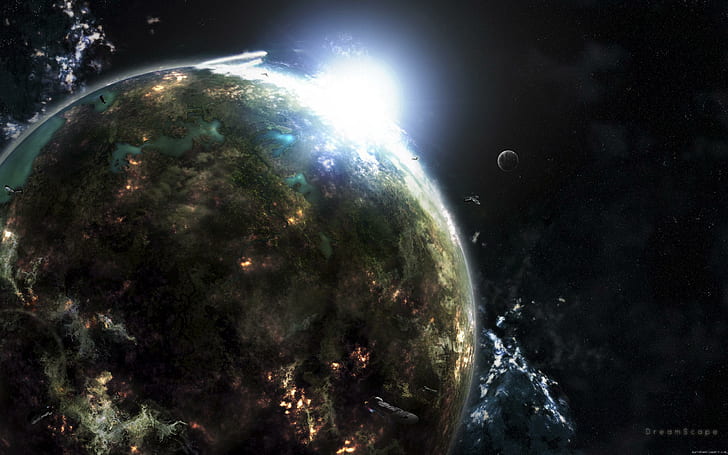 Sun behind Earth from space, earth illustration, earth, space, sun, HD wallpaper