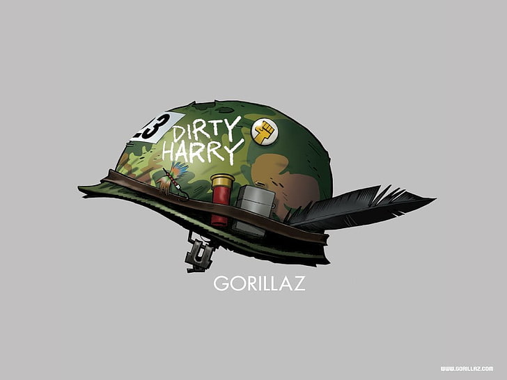 green Dirty Harry helmet illustration, Music, Gorillaz, HD wallpaper