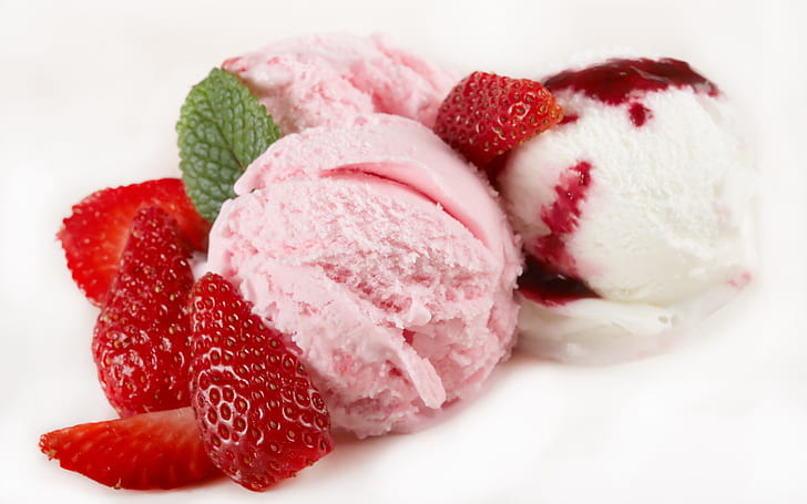 Dessert d'été, glace à la fraise, été, dessert, fraise, glace, crème, Fond d'écran HD