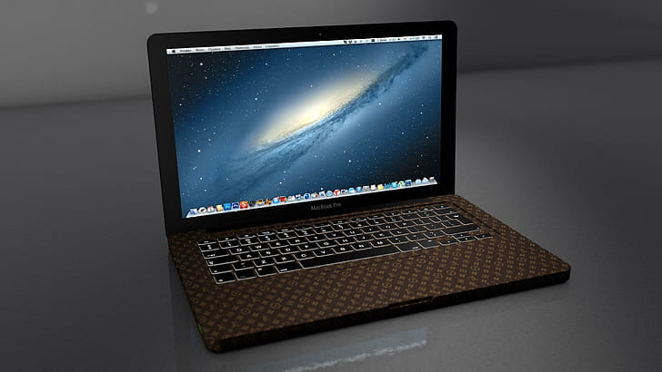 macbook, apple, laptop, louis vuitton, black and gray macbook pro, macbook, apple, laptop, louis vuitton, HD wallpaper