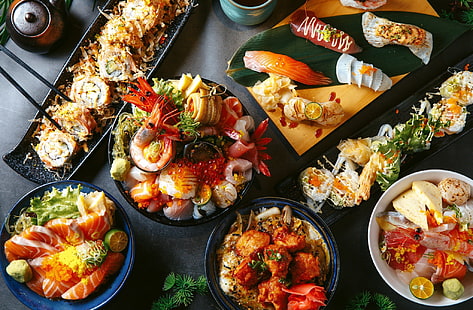 Храна, суши, азиатски, риба, морски дарове, натюрморт, HD тапет HD wallpaper