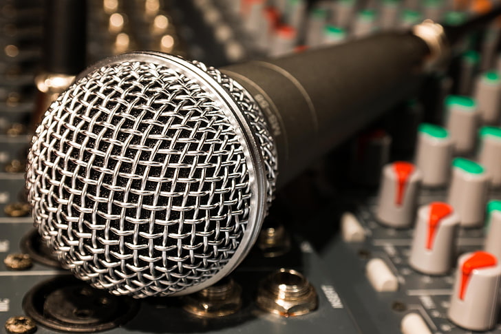 black microphone, microphone, mixer, cable, HD wallpaper