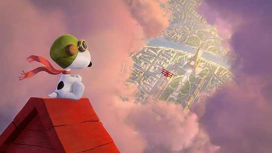Amendoim 2015 Filme HD Desktop Wallpaper 02, Snoopy sentado na ilustração de telhado de casa, HD papel de parede HD wallpaper