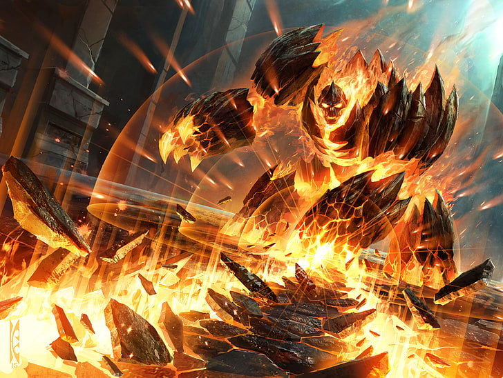 Golem aus Dota 2, Feuer, Karte, Sein, Kunst, WoW, World of Warcraft, Elementar, Hearthstone, Blackrock Mountain, Demonwrath, Demonic Wrath, HD-Hintergrundbild