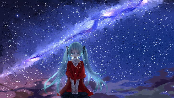 illustration de personnage anime féminin, Hatsune Miku, étoiles, pleurs, larmes, Fond d'écran HD