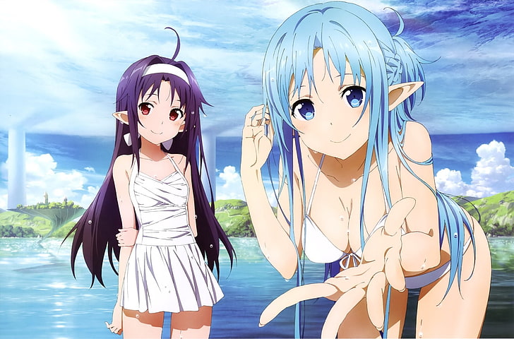 zwei weibliche Anime-Figuren, Schwert Art Online, Schwert Art Online II, Asuna Yuuki, Yuuki Konno, HD-Hintergrundbild