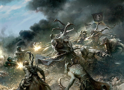 Warhammer, Warhammer 40K, Знаме, Битка, Същество, Меч, Воин, HD тапет HD wallpaper