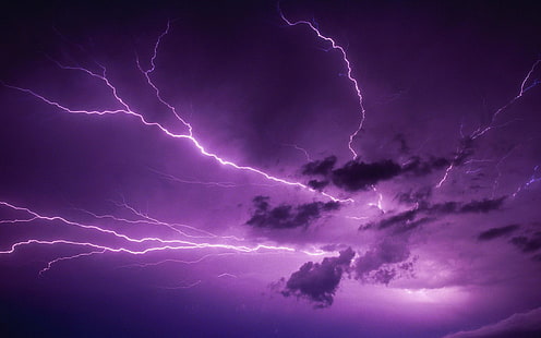 lightning, nature, purple, HD wallpaper HD wallpaper