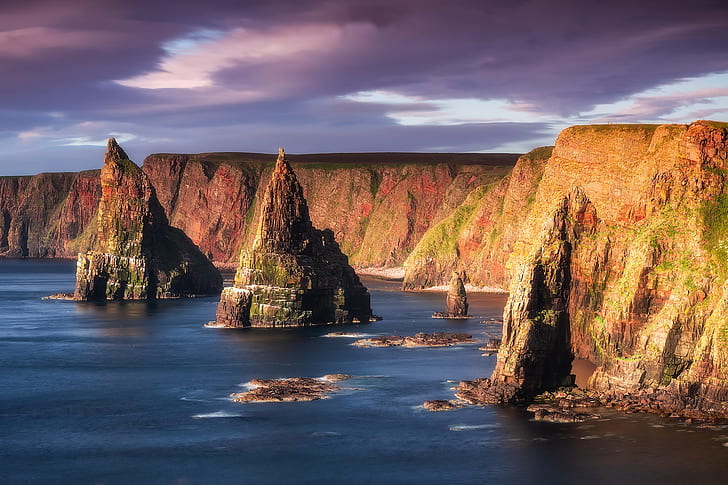 Escocia, costa, naturaleza, acantilado, mar, Fondo de pantalla HD