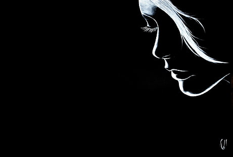 illustrazione di donna, ragazza, bianco, nero, arte, ciglia, Sfondo HD HD wallpaper