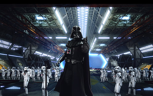 Star Wars Darth Vader, Star Wars Darth Vader und Stormtrooper Filmszene, Star Wars, Darth Vader, Stormtrooper, CGI, 3D, Render, Science-Fiction, Sith, Helm, HD-Hintergrundbild HD wallpaper