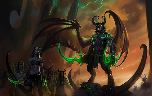 World of Warcraft, Warcraft, wow, sztuka, nocny elf, legion, Illidan Stormrage, Tapety HD HD wallpaper