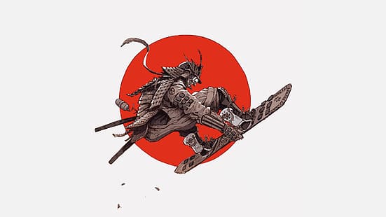  red, samurai, Japan, snowboard, HD wallpaper HD wallpaper