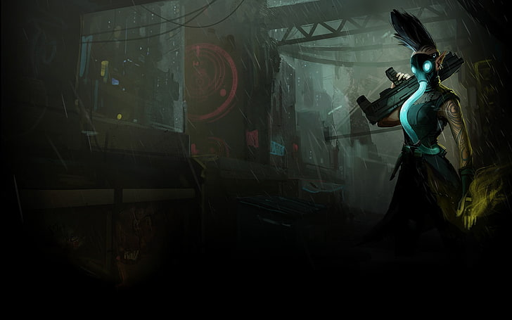 Person, die Gewehr digitale Tapete, Shadowrun, Cyberpunk hält, HD-Hintergrundbild