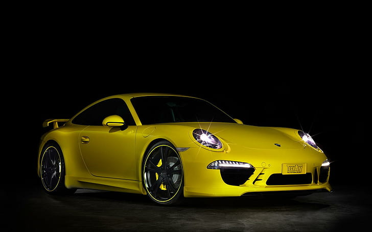 2012 TECHART Porsche 911, yellow and black sports car, 2012, porsche, techart, cars, HD wallpaper