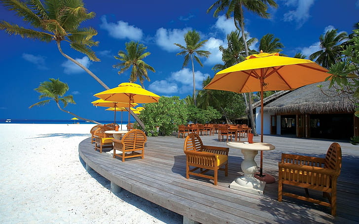 Пляжный ресторан, пляж, природа, ресторан, HD обои