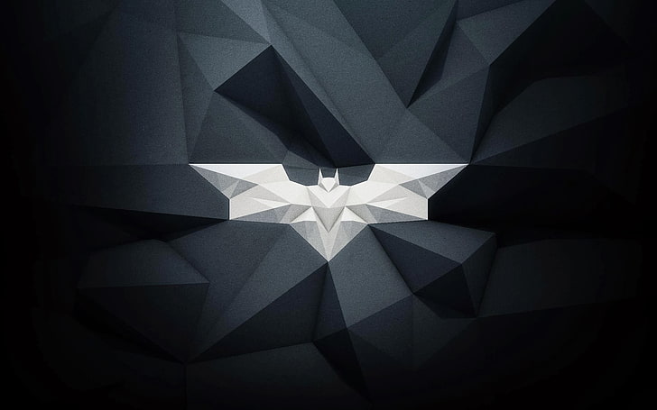 vit och svart Batman-logotyp, Bat-signal, logotyp, Batman, låg poly, HD tapet