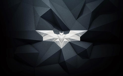 бяло и черно лого на Батман, Прилеп сигнал, лого, Батман, ниско поли, HD тапет HD wallpaper