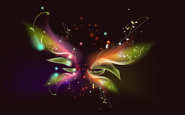 carta da parati farfalla multicolore, linea, fiori, motivo, farfalla, stelle, Sfondo HD