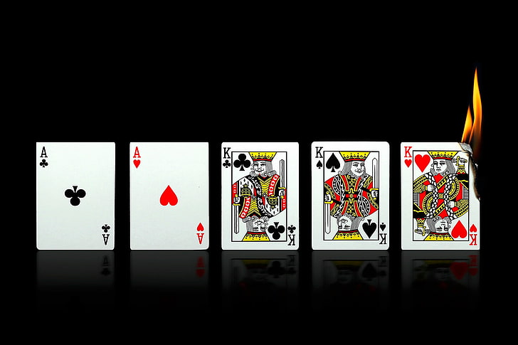 card, fire, aces, full house, kings, HD wallpaper