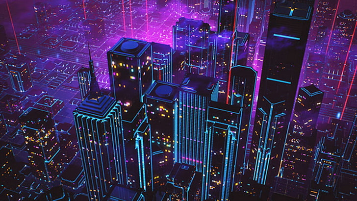 special effects, city lights, artwork, electricity, city, art, psychedelic art, night, retrowave, aesthetic, visual effects, neon, metropolis, style, chill, calm, city view, HD wallpaper