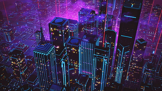 special effects, city lights, artwork, electricity, city, art, psychedelic art, night, retrowave, aesthetic, visual effects, neon, metropolis, style, chill, calm, city view, HD wallpaper HD wallpaper