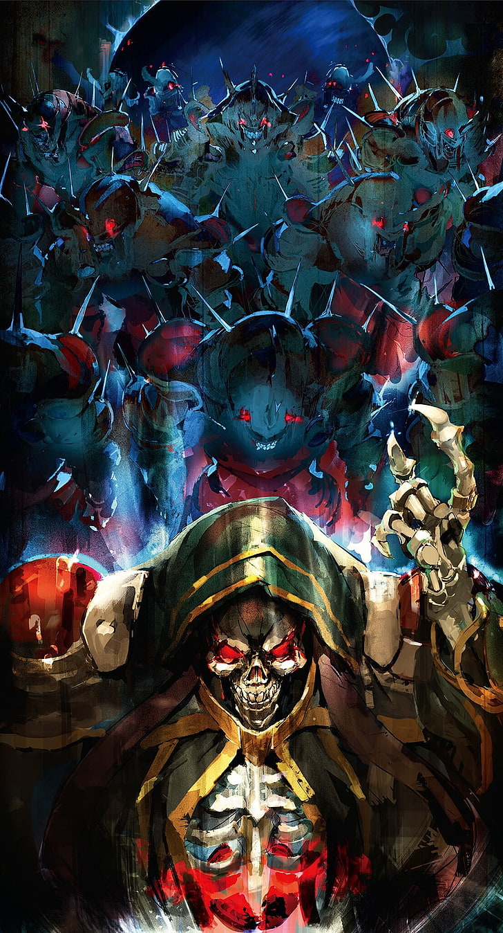 fondo de pantalla de cráneo y monstruos encapuchados, Ainz Ooal Gown, Overlord (anime), criatura, cráneo, Fondo de pantalla HD, fondo de pantalla de teléfono