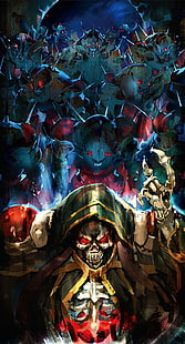 papel de parede com capuz de caveira e monstros, vestido de Ainz Ooal, Overlord (anime), criatura, caveira, HD papel de parede HD wallpaper