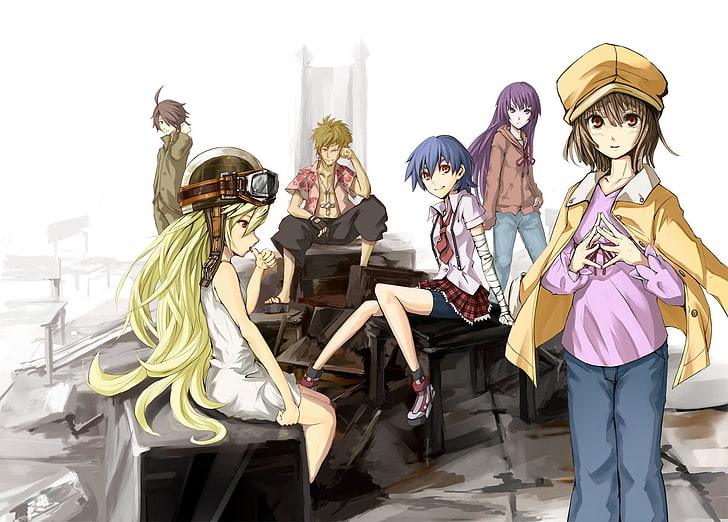 Anime, Anime Girls, Monogatari-Serie, Araragi Koyomi, Oshino Shinobu, Kanbaru Suruga, Senjougahara Hitagi, Anime Boys, HD-Hintergrundbild