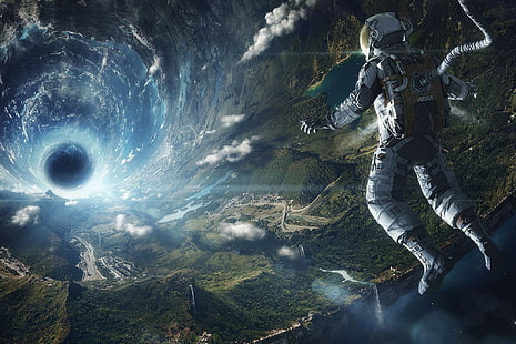 anime fantasy art space earth astronaut tunnel, HD wallpaper HD wallpaper