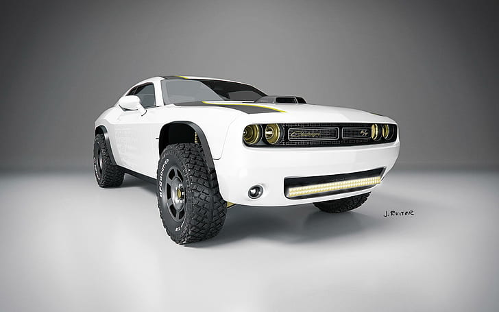 2014 Dodge Challenger am ungezähmten Konzept 2, weißes und schwarzes Muskelauto, Konzept, Ausweichen, Herausforderer, 2014, ungezähmt, Autos, HD-Hintergrundbild