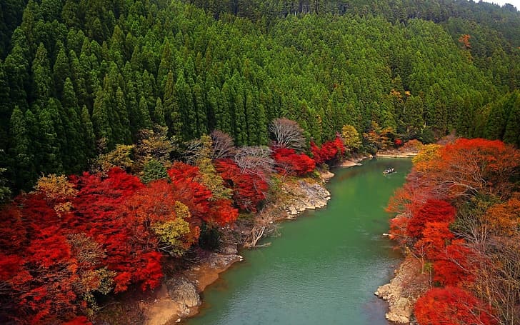 река, природа, есен, HD тапет