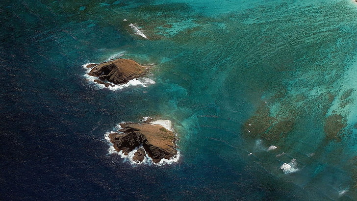 water, aerial photography, island, sea, marine, ocean, reef, rock, HD wallpaper