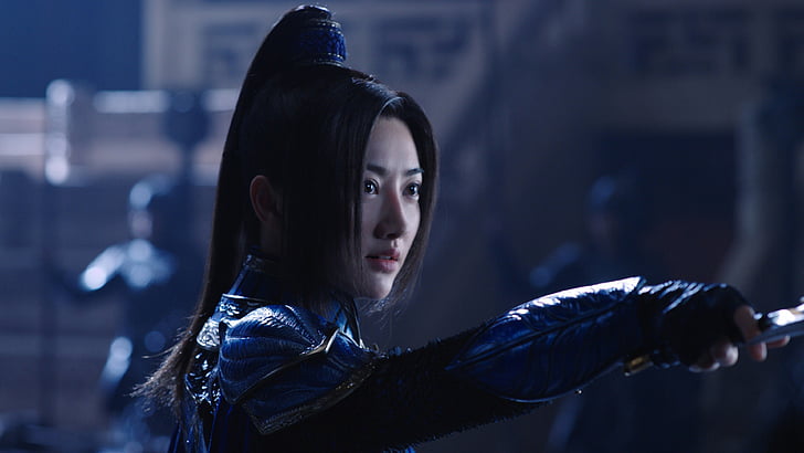close up photo of woman wearing blue long-sleeved top, The Great Wall, Jing Tian, best movies, HD wallpaper