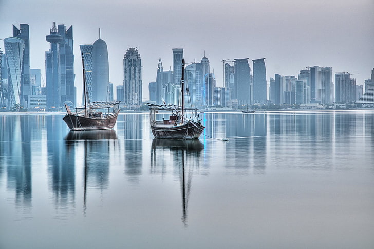 مدن ، الدوحة ، قارب ، قطر، خلفية HD