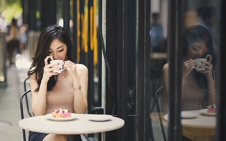 women, Asian, model, reflection, HD wallpaper