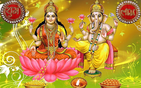 Скачать обои Hd для мобильных телефонов God Laxmi Ganesh Diwali 1920 × 1200, HD обои HD wallpaper