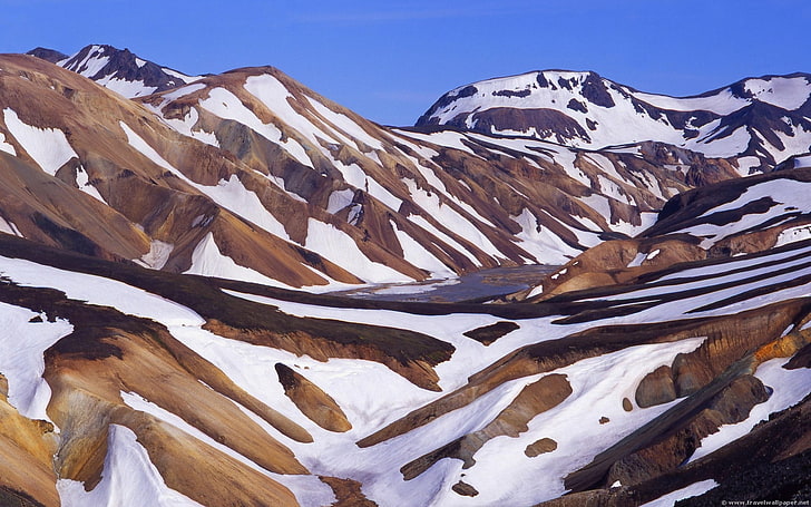 brązowe góry, góry, śnieg, brązowy, biały, przyroda, Islandia, Tapety HD