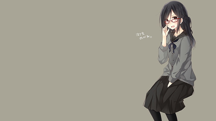 anime, black hair, anime girls, simple background, Yamasuta, glasses, school uniform, original characters, HD wallpaper