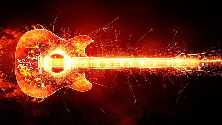 Blazing Guitare, guitare, flamboyant, Fond d'écran HD