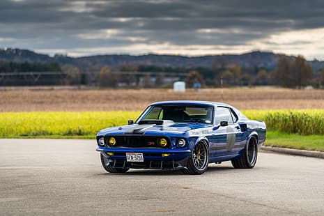 Ford, Road, Grass, 1969, Lights, Ford Mustang, Muscle car, Mach 1, Classic car, Sports car, Ford Mustang Mach 1, By RingBrothers, HD tapet HD wallpaper