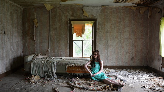 abbandonato, donne, abito, rovina, rovine, modella, Sfondo HD HD wallpaper