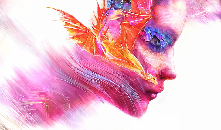 colorful, women, face, profile, artwork, HD wallpaper