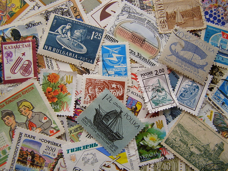 assorted postage stamp collection, USSR, paper, Poland, Ukraine, brand, mail, Czechoslovakia, Bulgaria, Kazakstan, postage stamps, HD wallpaper