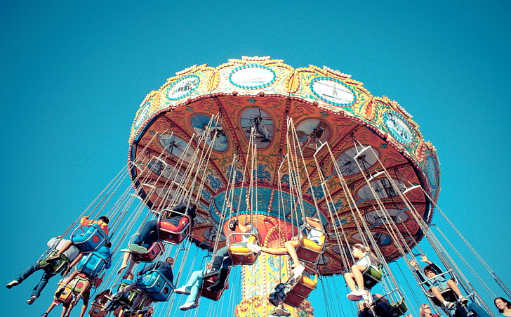 That The World Would Stop For Me HD Wallpaper, multicolored merry-go-round, Vintage, California, united states, Santa Cruz, United States of America, Santa Cruz Beach Boardwalk, Santa Cruz Boardwalk, Santa Cruz County, chair-o-planes, swing carousel, wave swinger, Swing ride, HD wallpaper