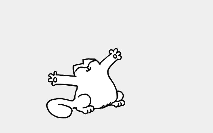 Simon's Cat, komiksy, kot, rysunek, monochromatyczne, proste tło, rozciąganie, Tapety HD