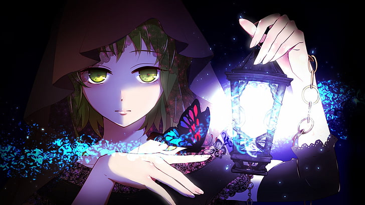 Anime, Vocaloid, fjäril, mörk, GUMI (Vocaloid), ljus, HD tapet