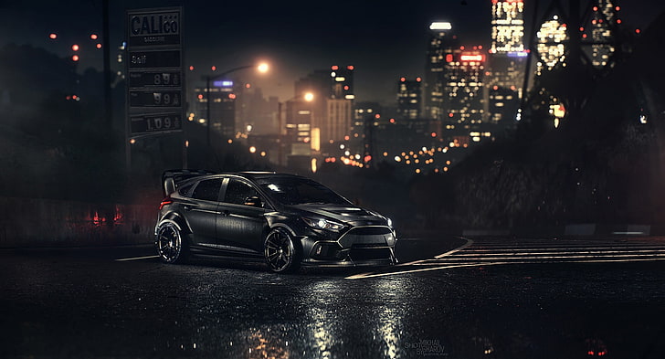 dark, night, car, Ford, vehicle, Ford Focus RS, HD wallpaper